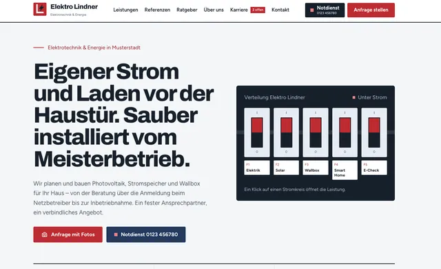 Startseite der Demo-Website Elektro Lindner
